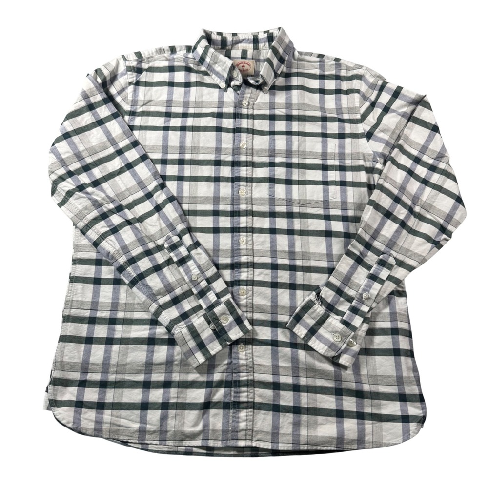 Brooks Brothers Red Fleece Shirt Mens Large White Navy Green Plaid Button Down